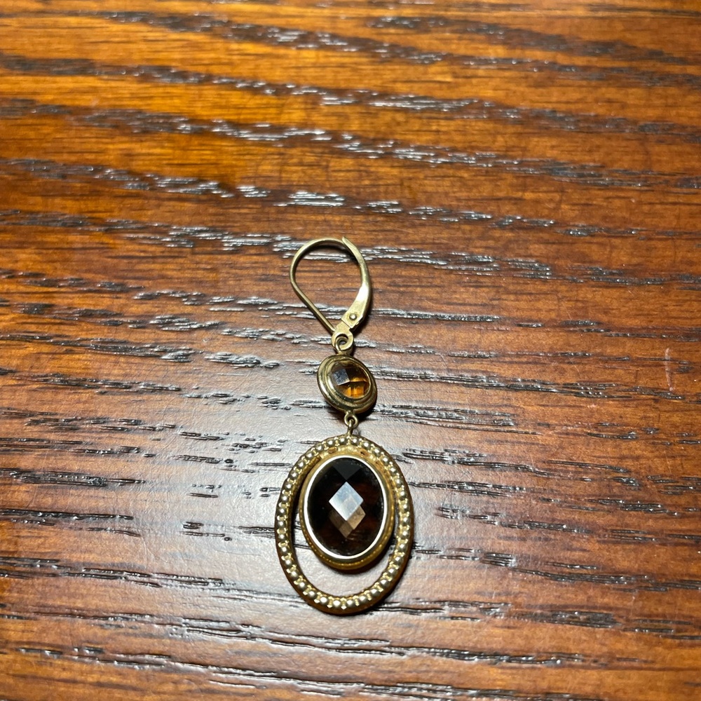 14K gold SINGLE earring with brown stones
